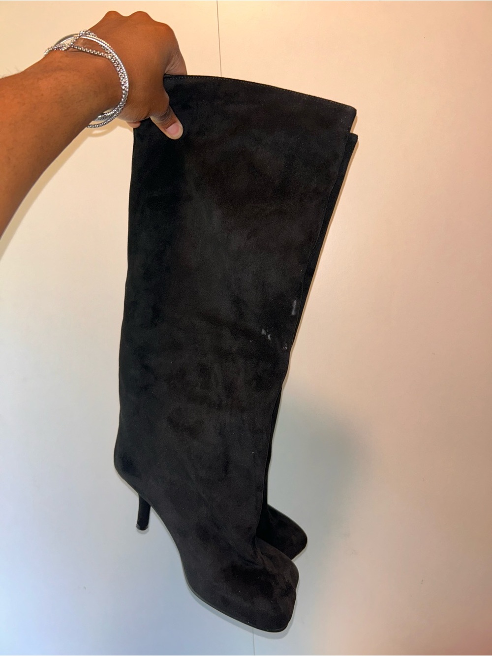 Black Suede Knee-High Women's Boots - Classic Elegant Style